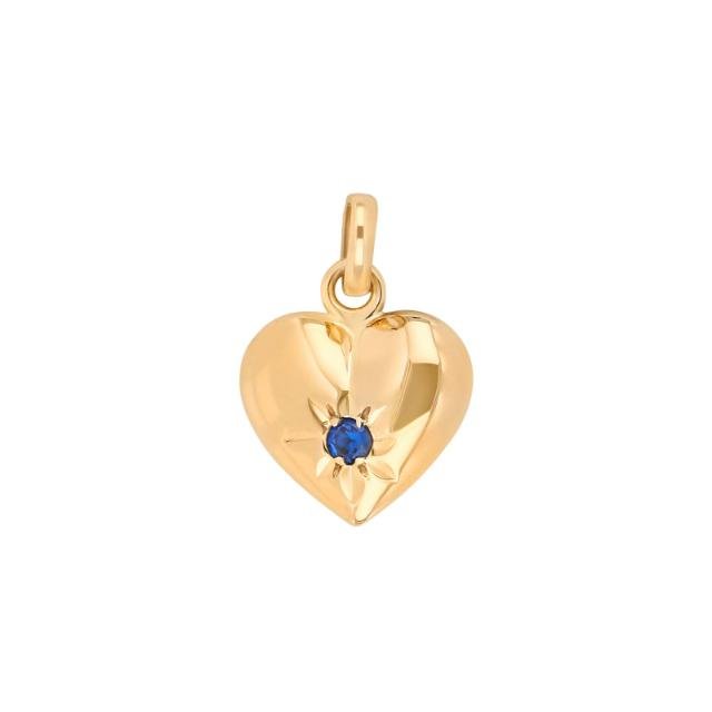 14kt. guldhjerte m/synt. safir 9mm - Urma.dk