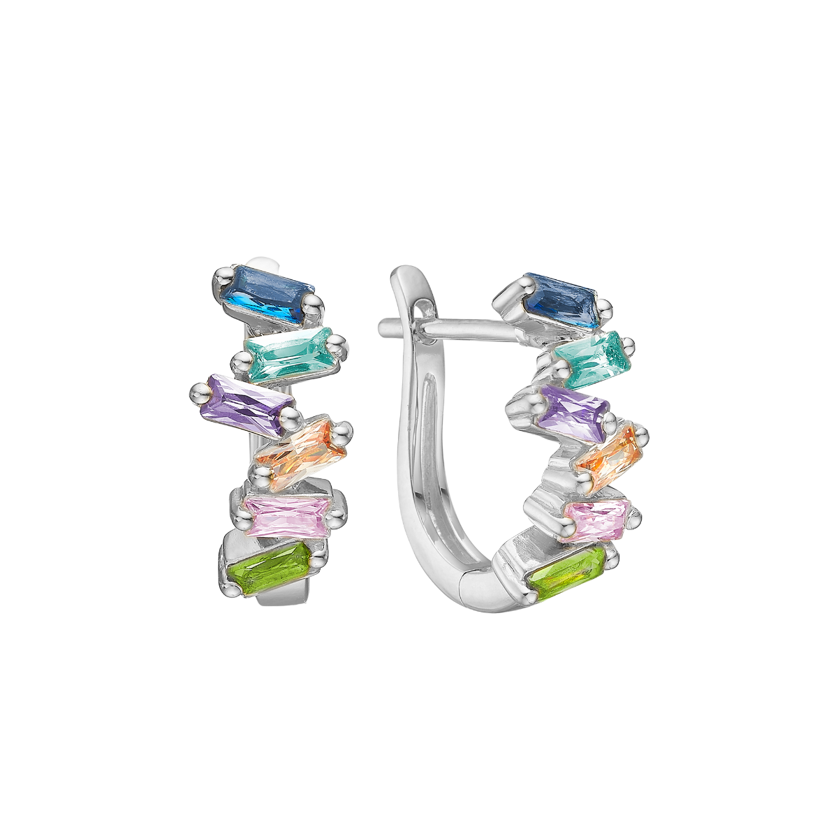 Baquette ørehænger, sølv, 12 sten