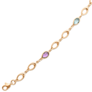 Halskæde i 8 karat guld med åbne ovale led og stene