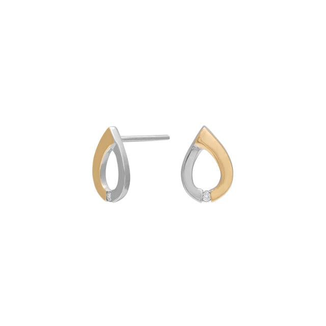 Rhod. sølvørestikker m/dia 0.015ct w/p og 8kt guld - Urma.dk