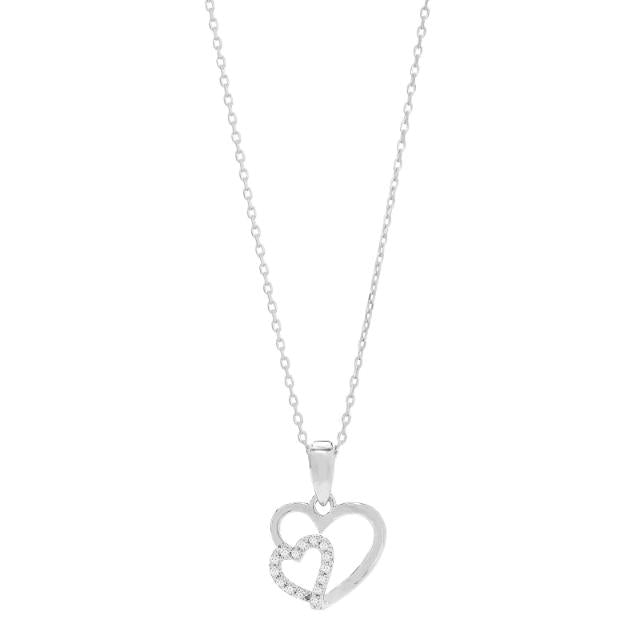 Rhodineret sølv vedhæng dobbel hjerte og cz. inkl. - Urma.dk