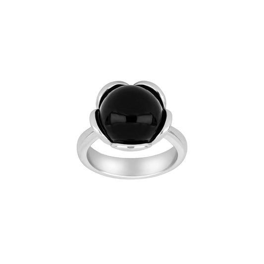Sølv Rho. ring Flower stor m/onyx - Urma.dk