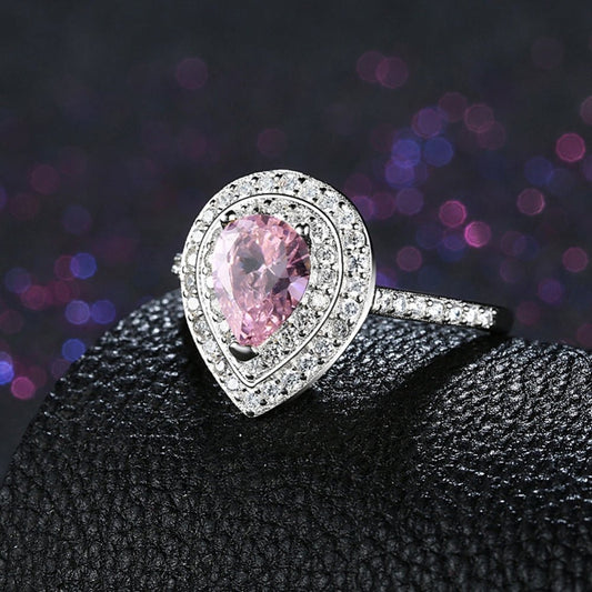 Sølv ring med pink zirconia i dråbe form - Urma.dk