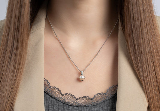 Sterling sølv Vedhæng, mat rho., hvid kulturperle 3,85ct - Urma.dk