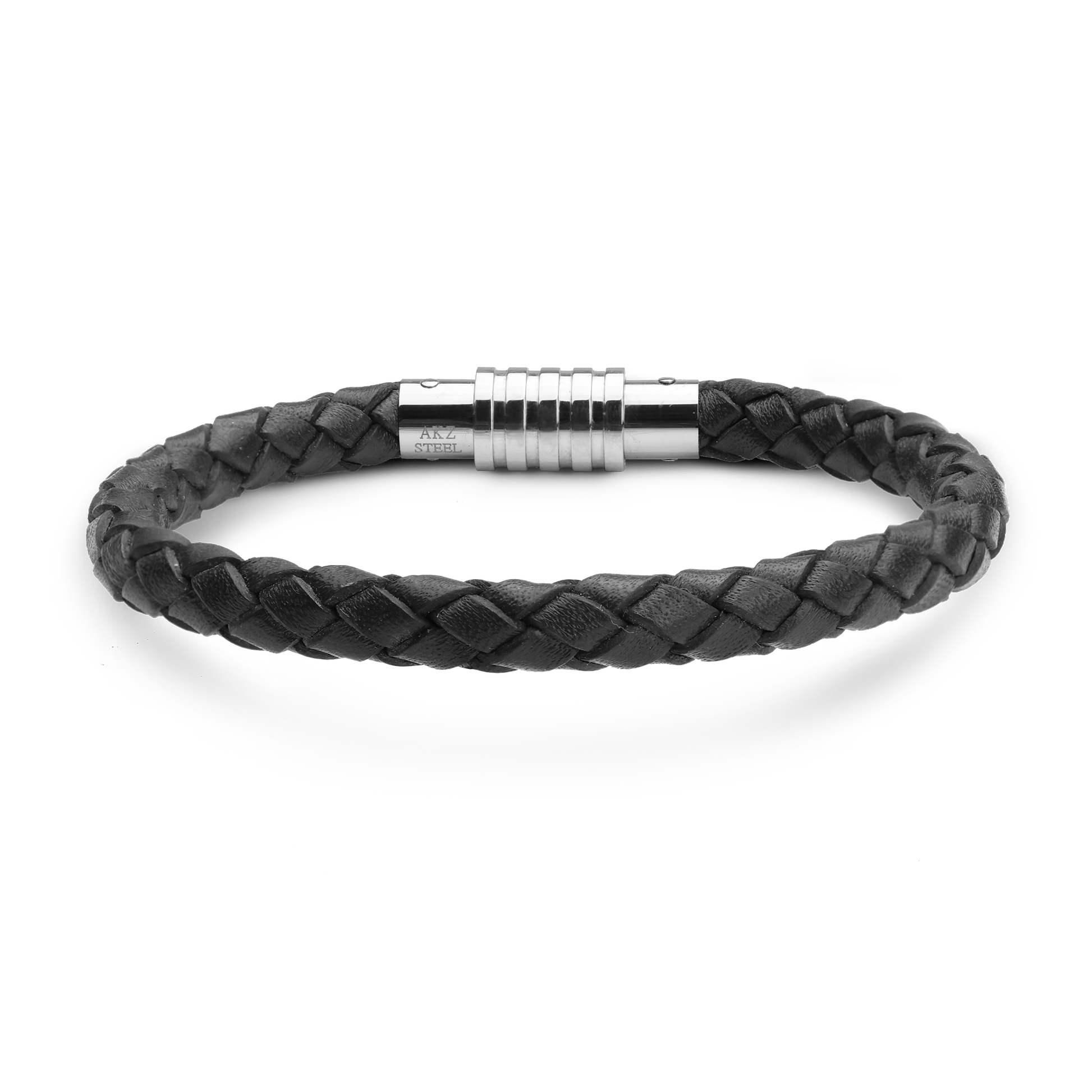 LÆDER ARMBÅND SORT FLET M/STÅL LÅS 19CM