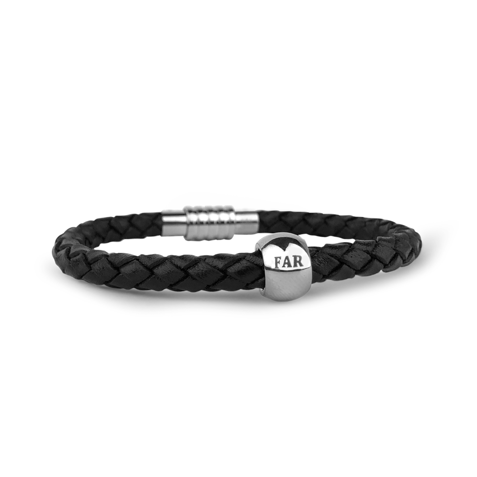 Mens armbånd sort med rund far charm 21 