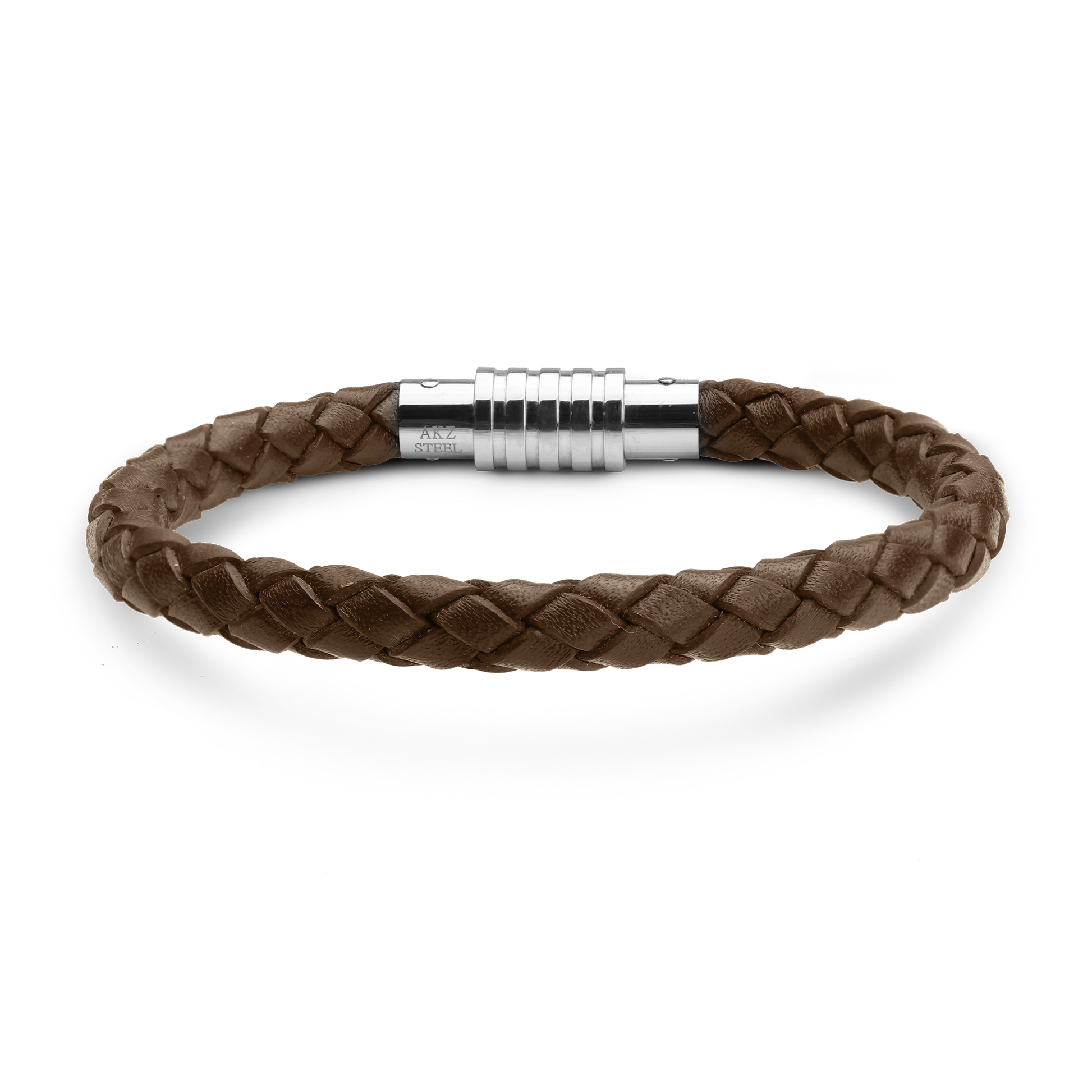 LÆDER ARMBÅND BRUN FLET M/STÅL LÅS 19CM