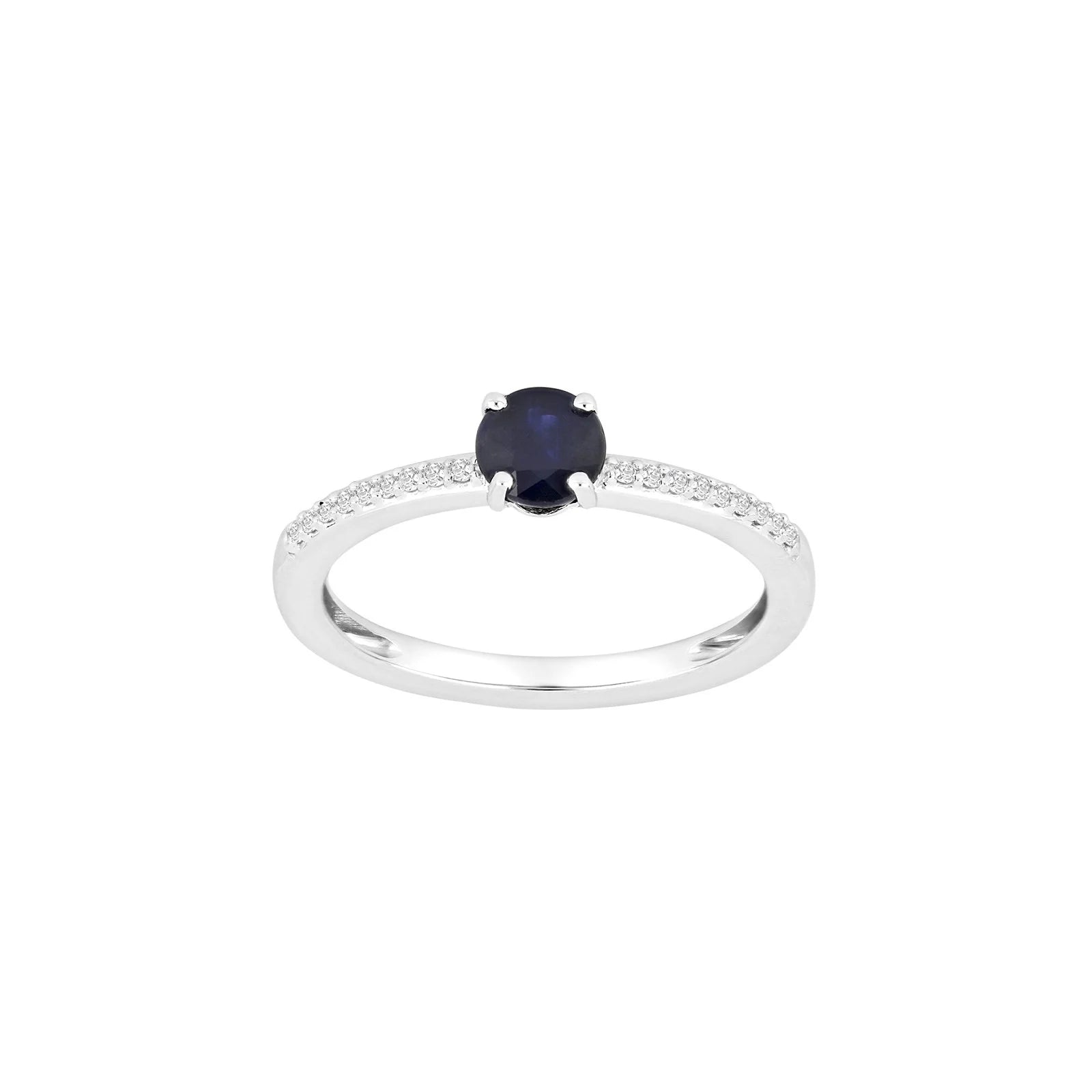 14kt. hvidguldsring m/safir og dia. 0.07ct W/SI