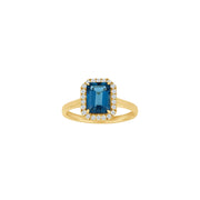 14kt. guldring m/London blå topaz/dia. 0,16ct W/SI