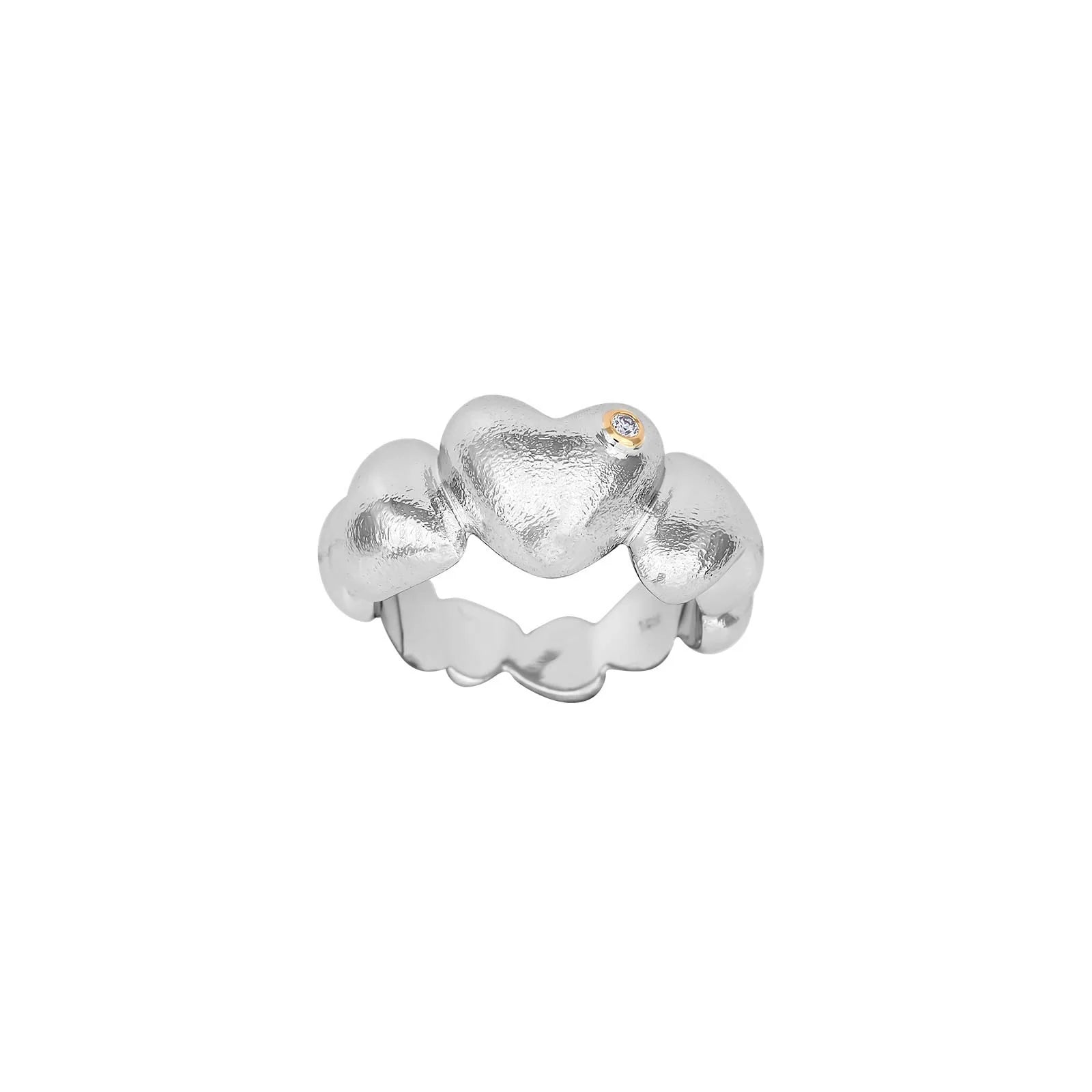 Sølv Rh.Stor hjertering+0.015ct W/SI+14kt