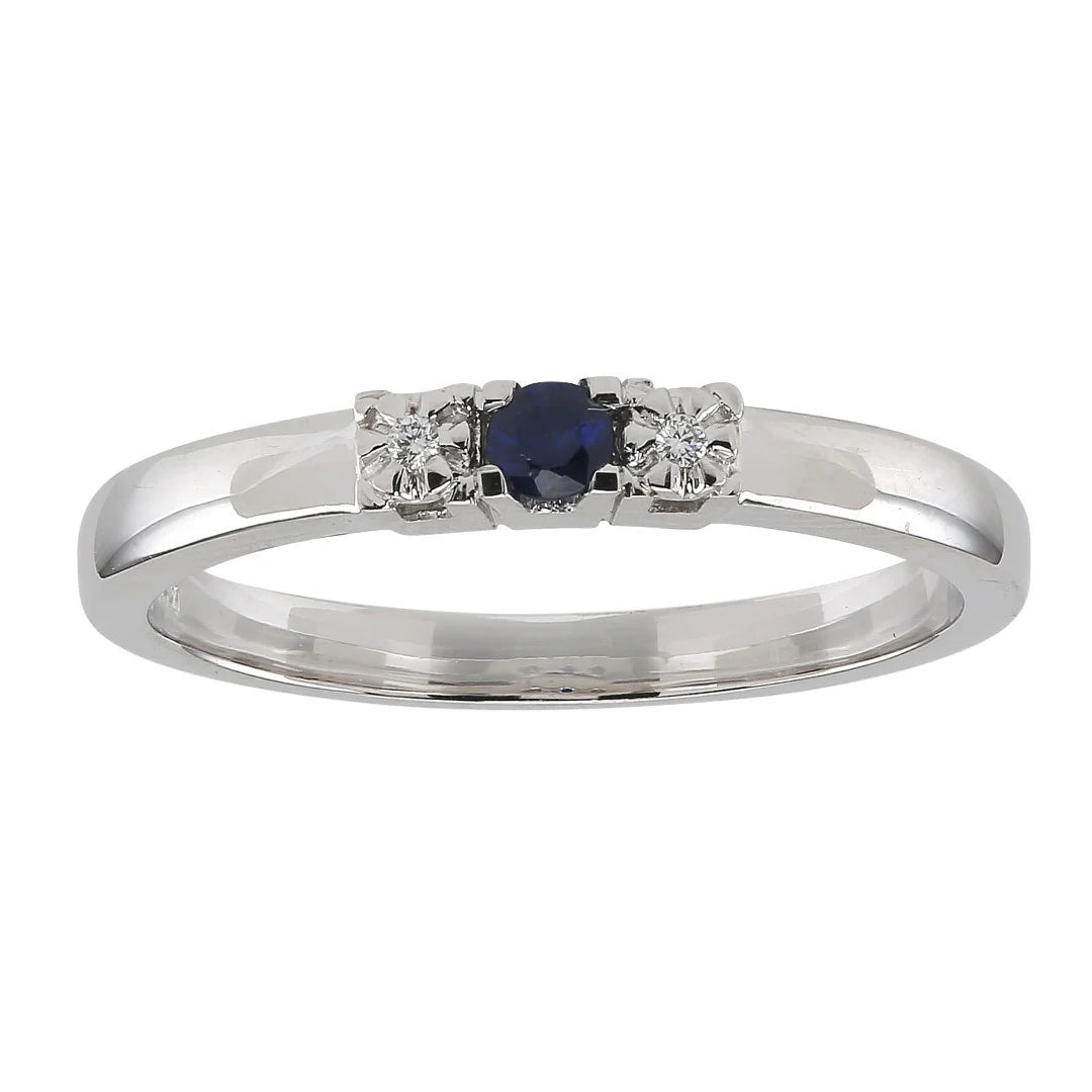14 kt. hvidguldsring 0,08 ct safir + 0,011ct TW/SI