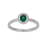 Rh. Sølv rosetring synt. 4x 5mm Smaragd+cz