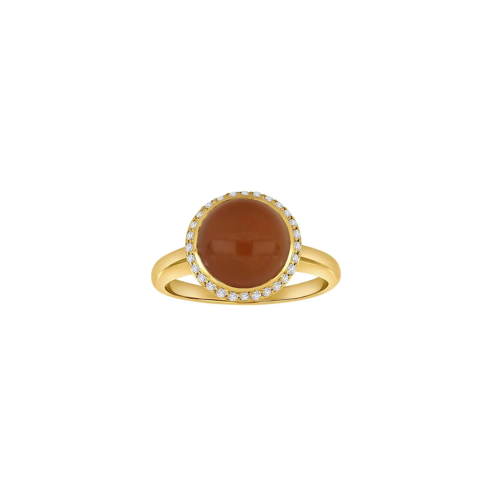 14kt. guldring m. orange månesten + 0.16ct W/SI