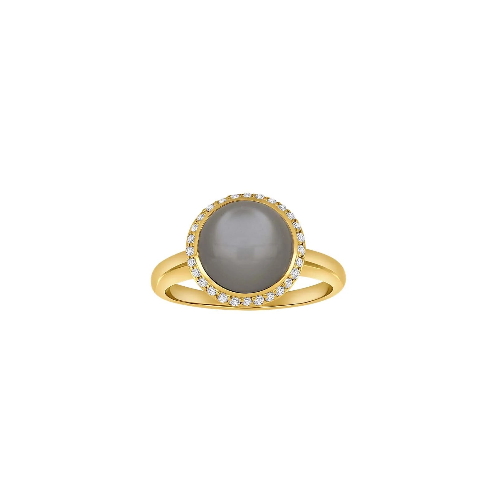 14kt. guldring m. grå månesten + 0.16ct W/SI