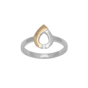 Rh. sølvring m/dia 0.03ct w/p og 8kt. guld