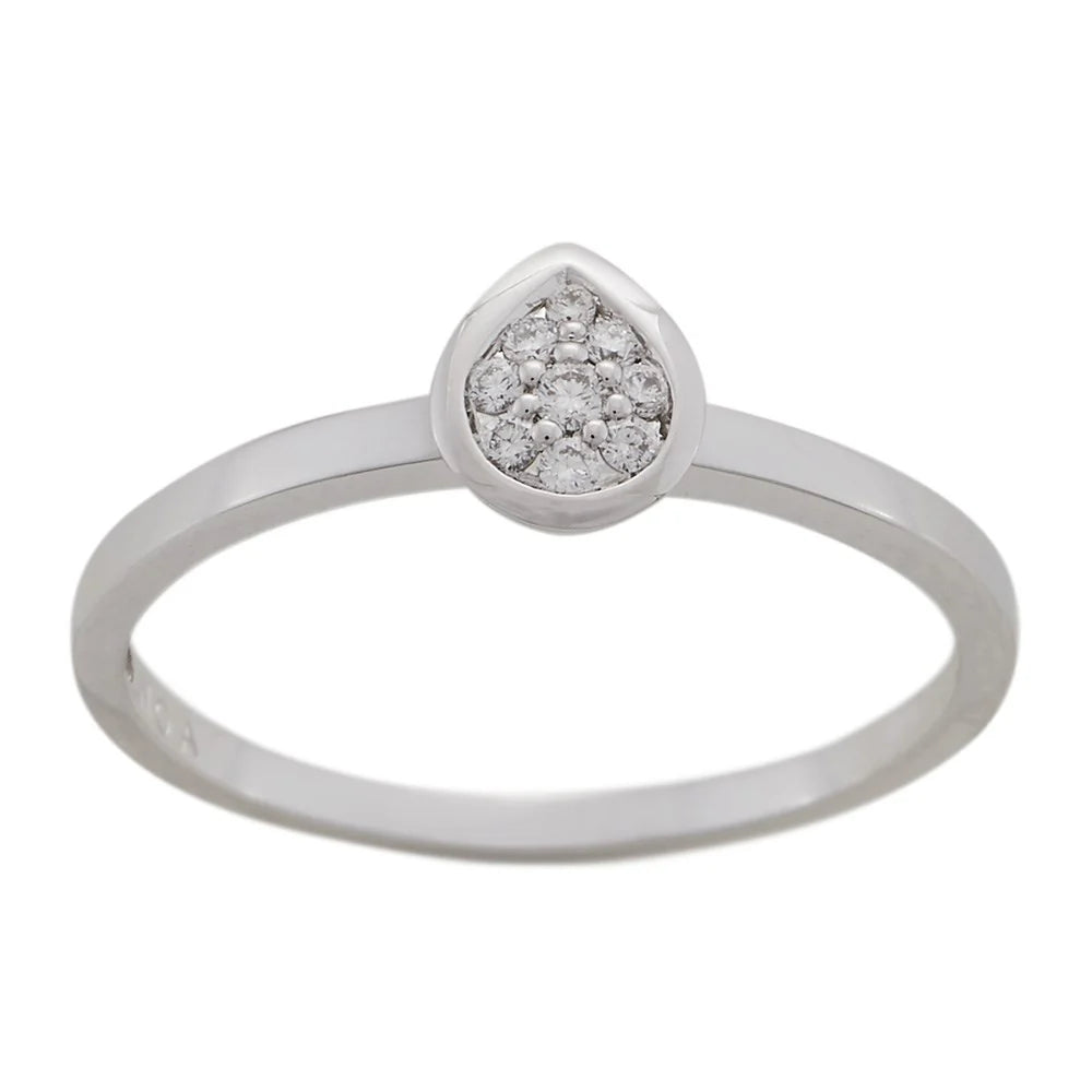 14 kt. hvg. ring, dråbe 0,075 ct W/SI