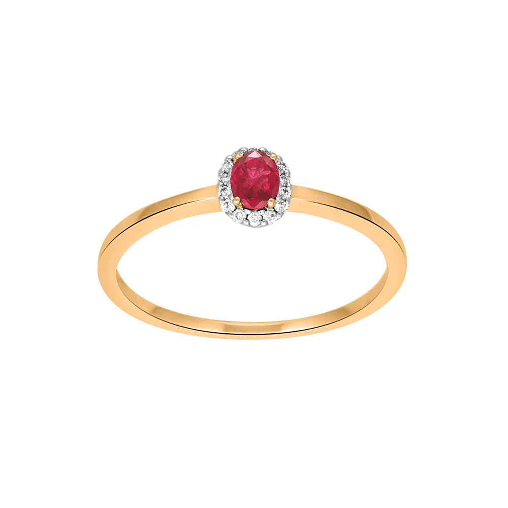 14 kt. guldring m/rubin og dia 0.05ct W/SI