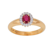 14 kt. guldring m/rubin og dia 0.11ct W/SI