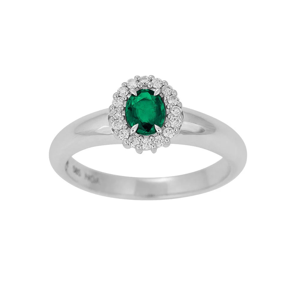 14 kt. guldring m/smaragd og dia 0.11ct W/SI