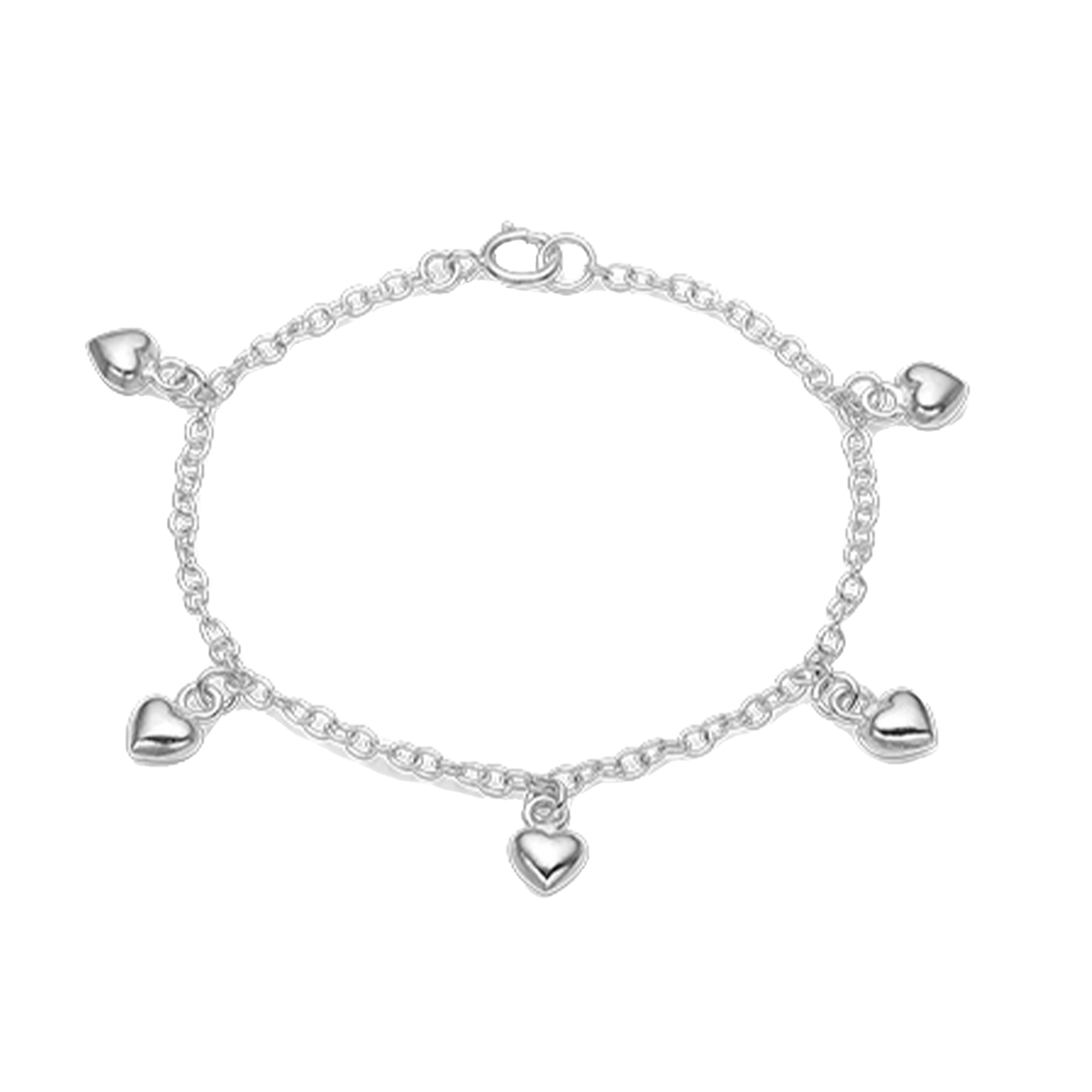 Armbånd m/5 hjerter, sølv