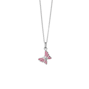 SØLV COLLIER M/EMALJE PINK SOMMERFUGL