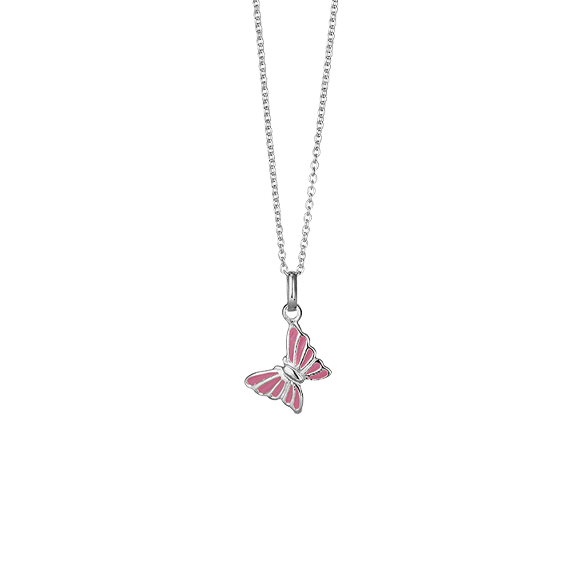 SØLV COLLIER M/EMALJE PINK SOMMERFUGL
