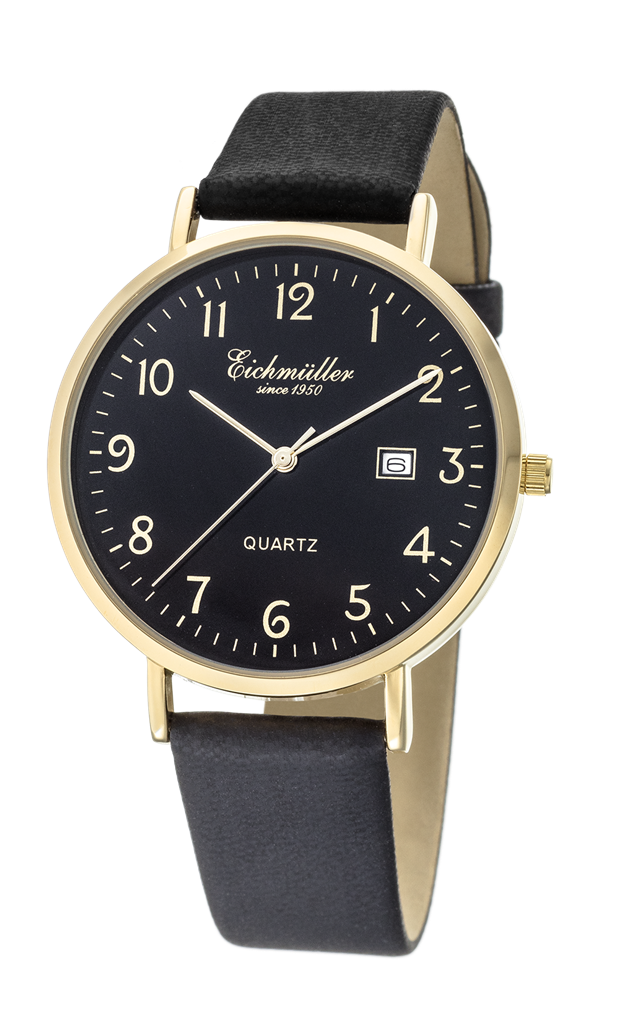 Klassisk herreur i stål med sort læderrem