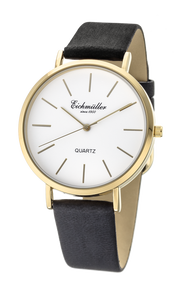 Klassisk herreur i forgyldt stål med sort læderrem