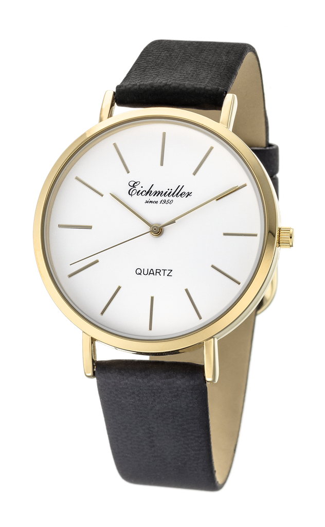 Klassisk herreur i stål med sort læderrem