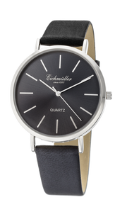 Klassisk herreur i stål med sort læderrem