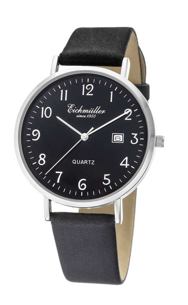 Klassisk herreur i stål med sort læderrem