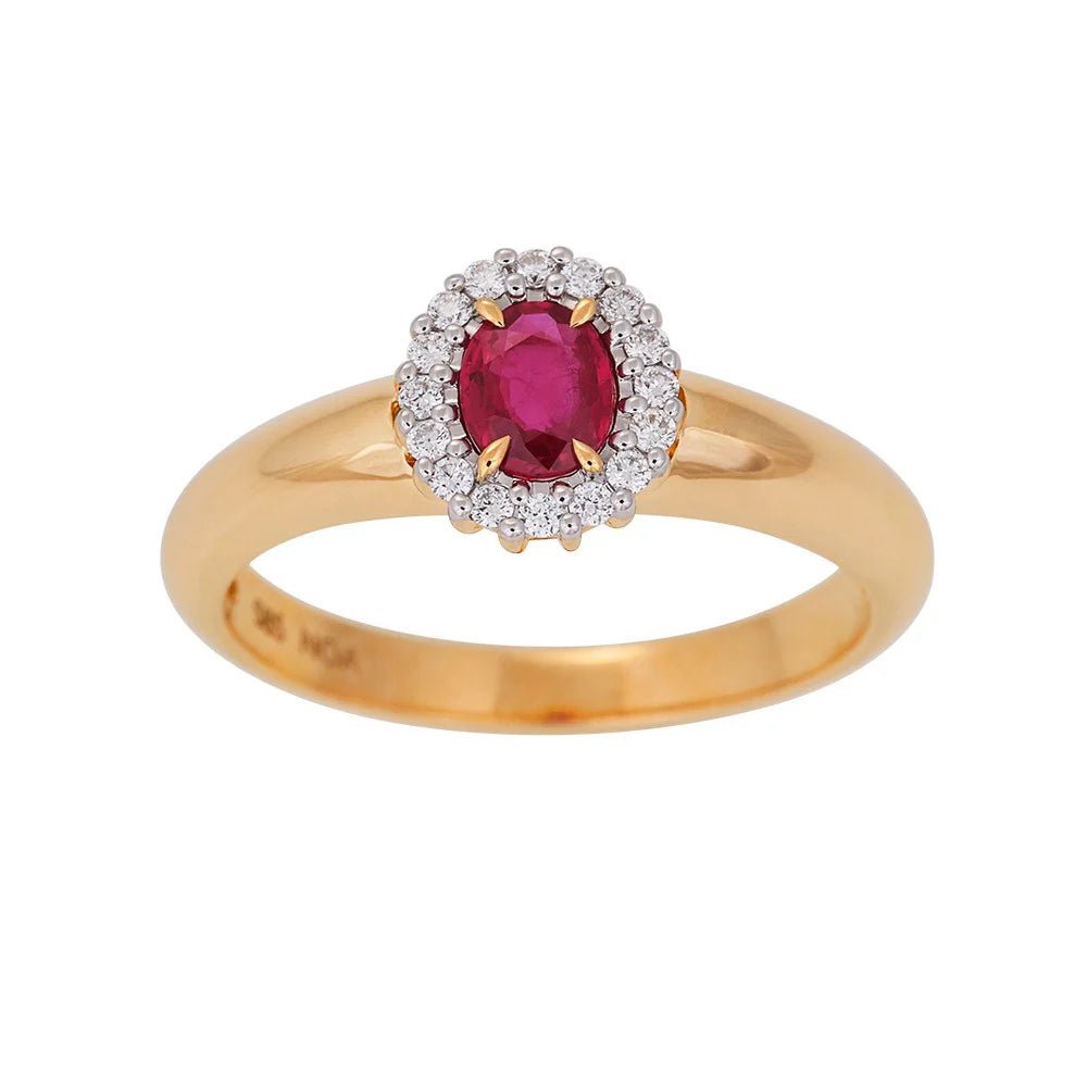 14 kt. guldring m/rubin og dia 0.11ct W/SI - Urma.dk