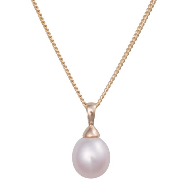 14 kt. rødguldsvedhæng m. 9mm hvid fvkp. incl kæde - Urma.dk