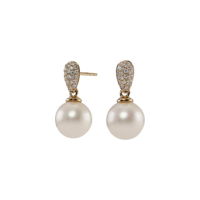 14k. guldørehænger m 9mm perle og 0,21ct. TW/SI - Urma.dk