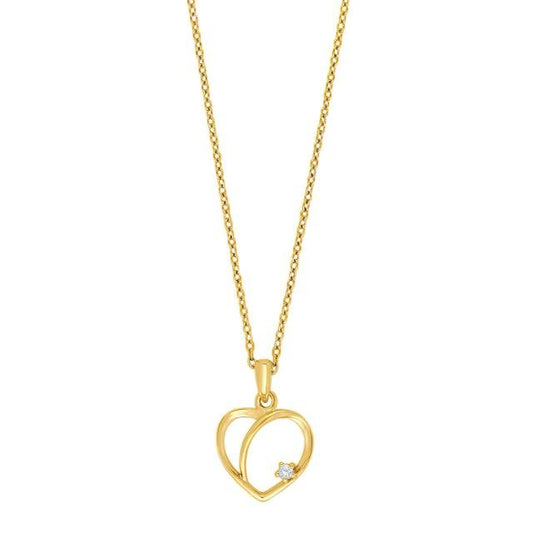 14kt. guld hjertevedhæng m. 0,015ct W/SI inkl. forg. kæde - Urma.dk