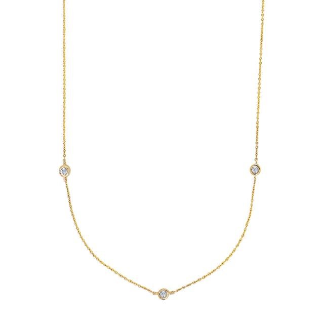 14kt. guldhalskæde m/3 x dia. 0.01ct W/SI - Urma.dk