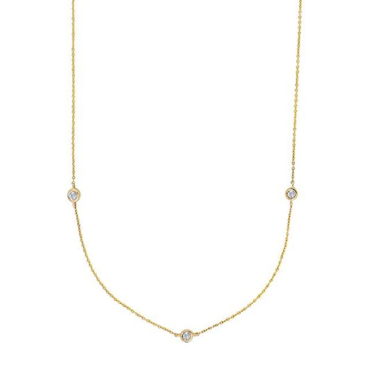 14kt. guldhalskæde m/3 x dia. 0.01ct W/SI - Urma.dk