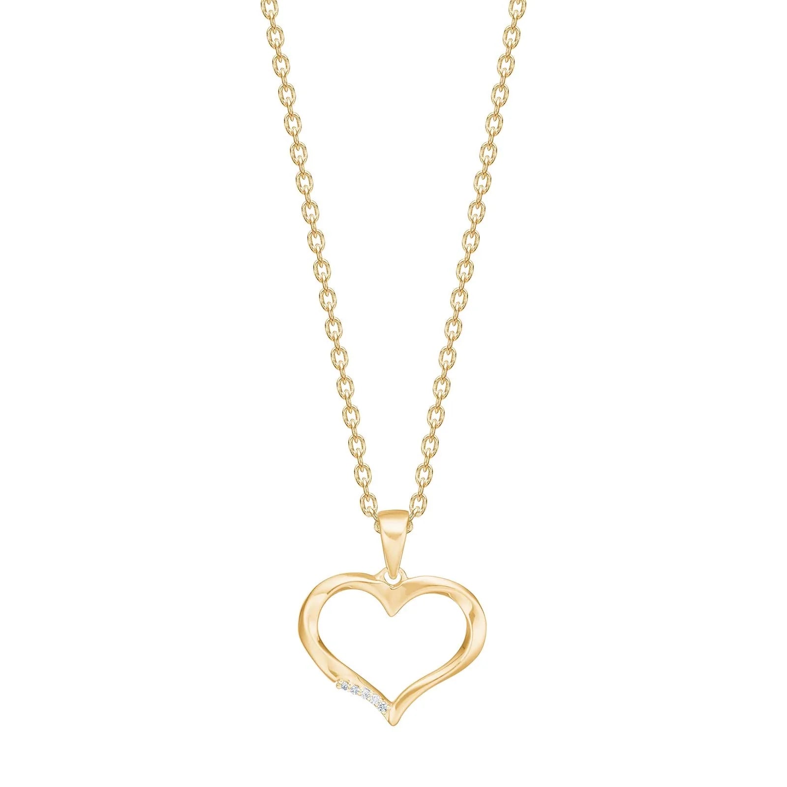 14kt. guldhjerte m/dia. 0,006ct W/SI inkl. forg. kæde - Urma.dk
