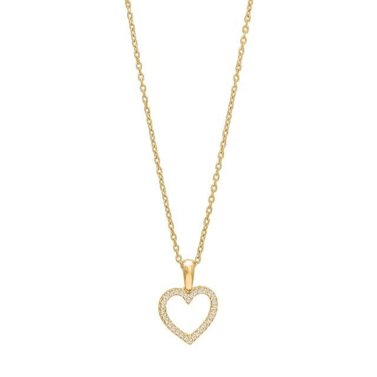 14kt. guldhjerte m/dia. 0.09ct W/SI+forg. kæde - Urma.dk