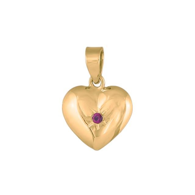 14kt. guldhjerte m/synt. rubin 11mm - Urma.dk