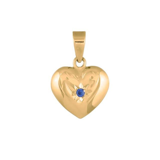 14kt. guldhjerte m/synt. safir 11mm - Urma.dk