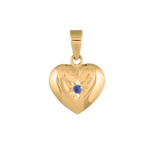 14kt. guldhjerte m/synt. safir 11mm - Urma.dk