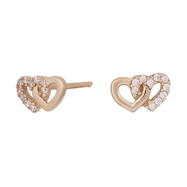 14kt. guldørestikker dobbelt hjerte m/cz - Urma.dk