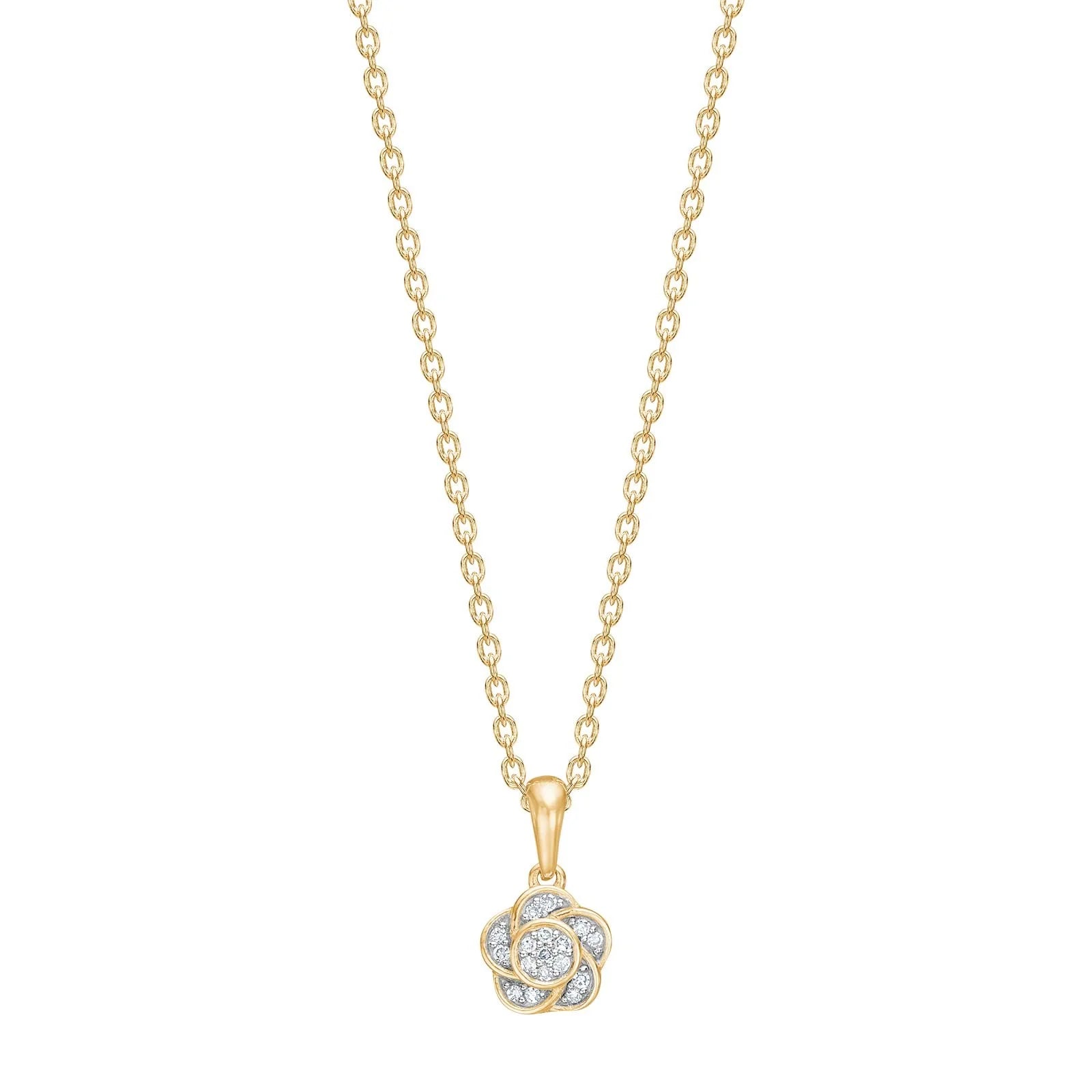 14kt. Guldvedhæng blomst m/dia. 0,05ct W/SI inkl. forg. kæde - Urma.dk