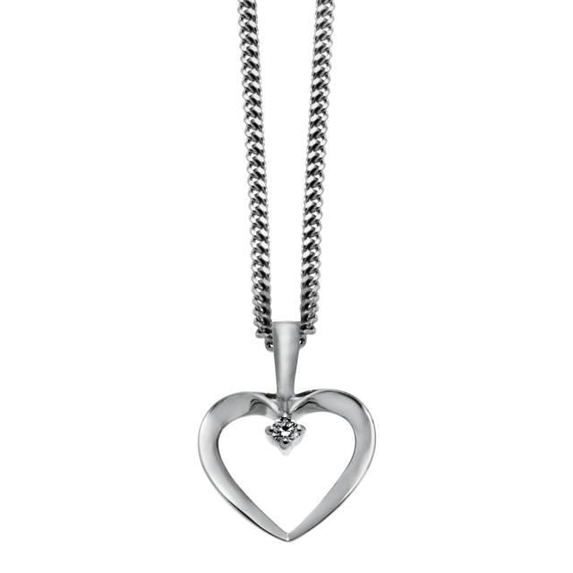 14kt. hvidguldsvedhæng med 0,025ct. w/si inkl. kæd - Urma.dk