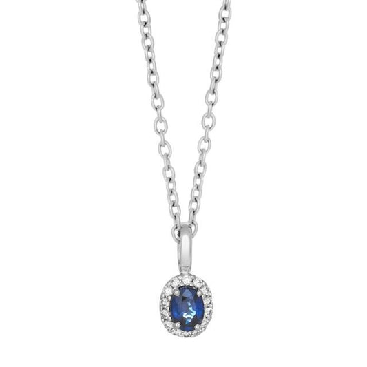 14kt. hvidguldsvedhæng m/safir og dia 0.05ct W/SI - Urma.dk