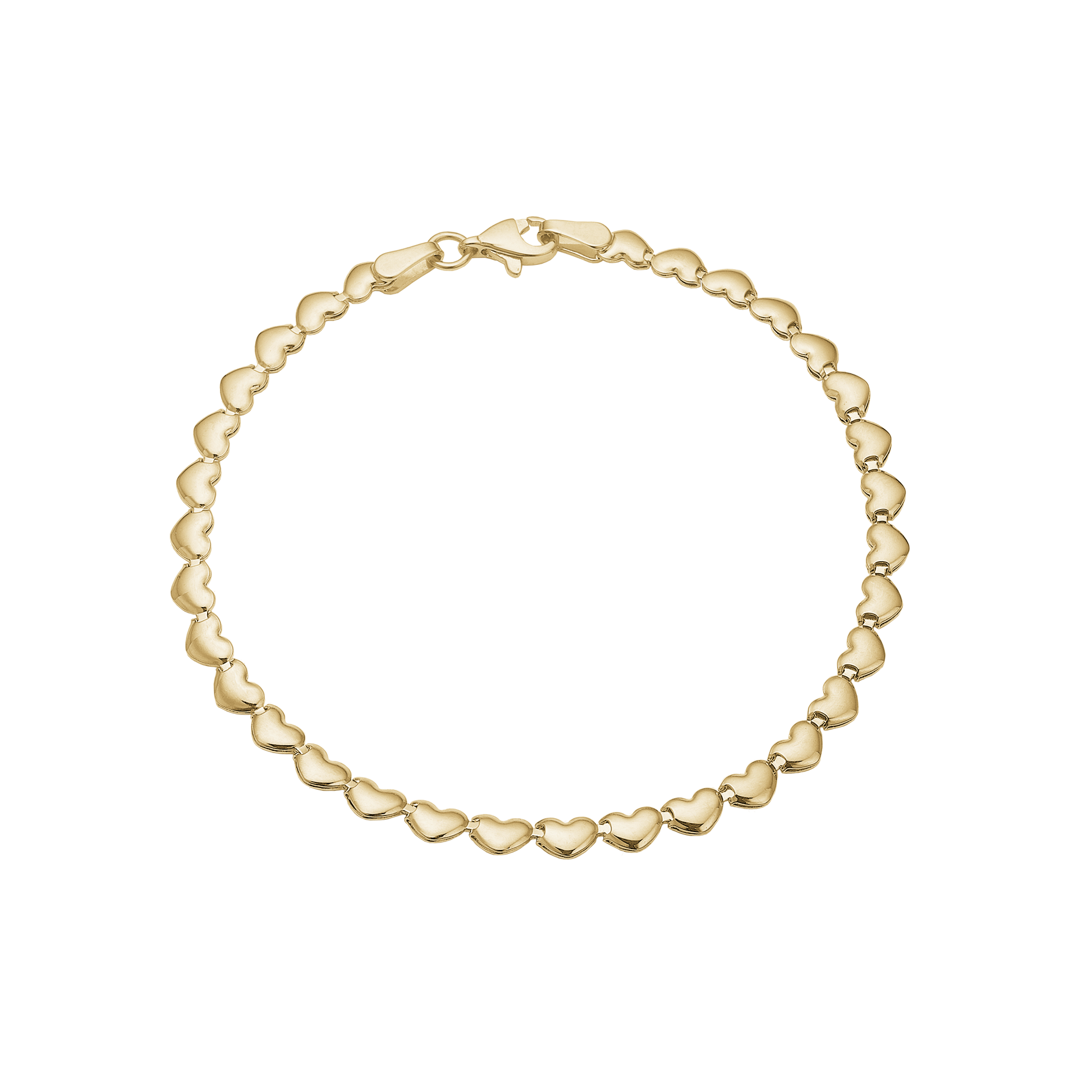 Armbånd 8kt, små hjerter, 19 cm