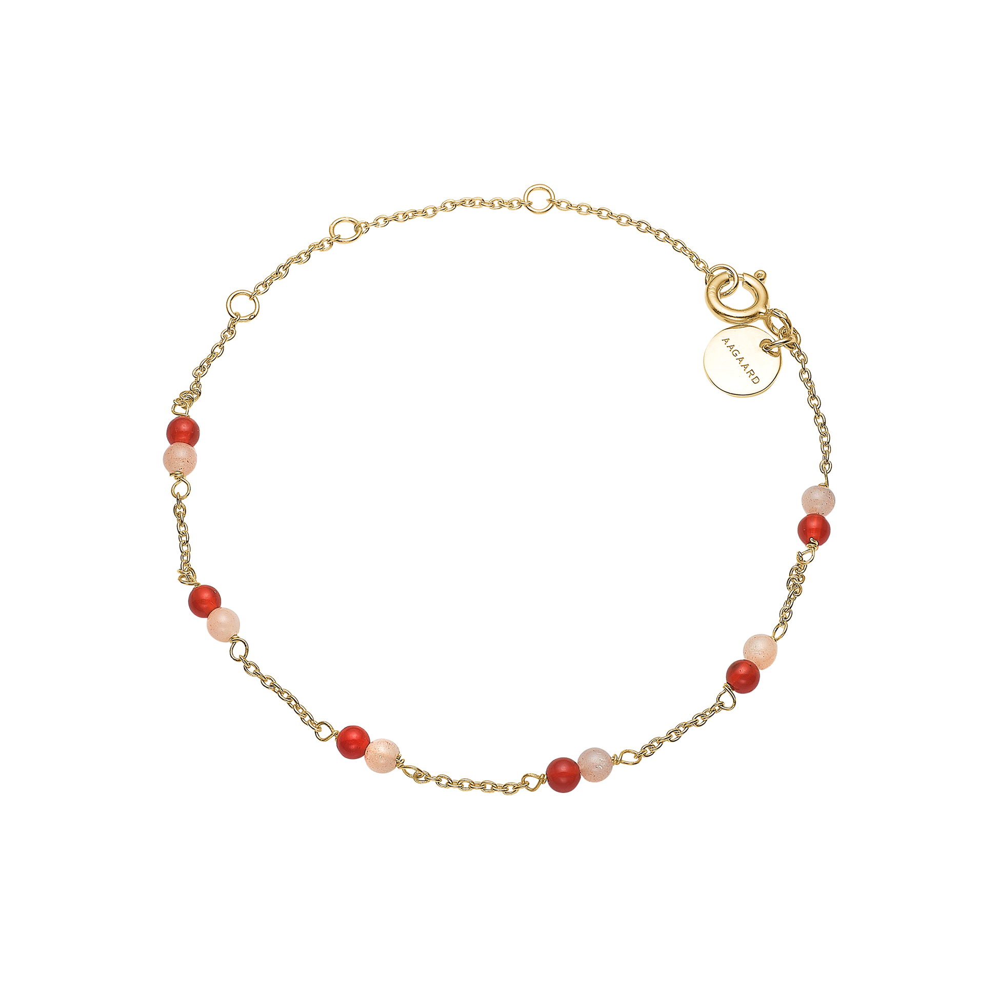 Armbånd, rød Agat/pink månesten, sølv