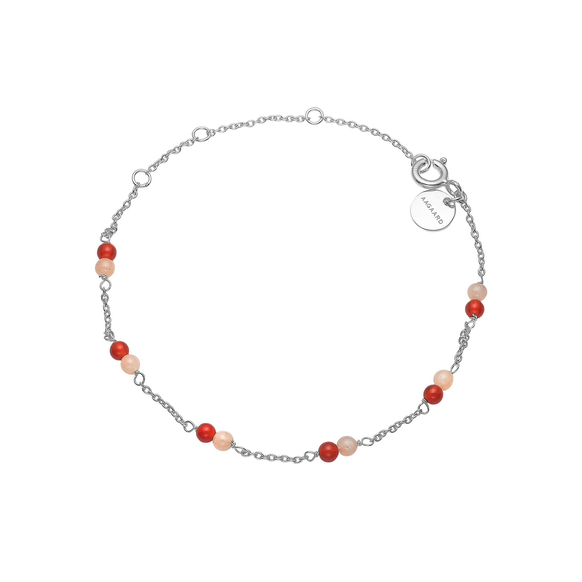 Armbånd, rød Agat/pink månesten, sølv