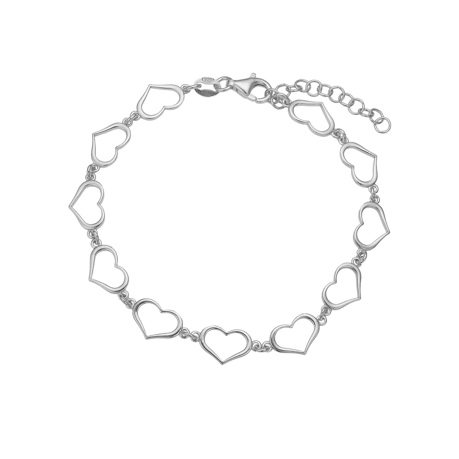Armbånd, Hearts, 16+3cm sølv